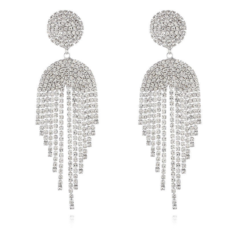 Wholesale European Style Long Circle Tassel Rhinestone Earrings Jewelry Accessory for Boutique Resale