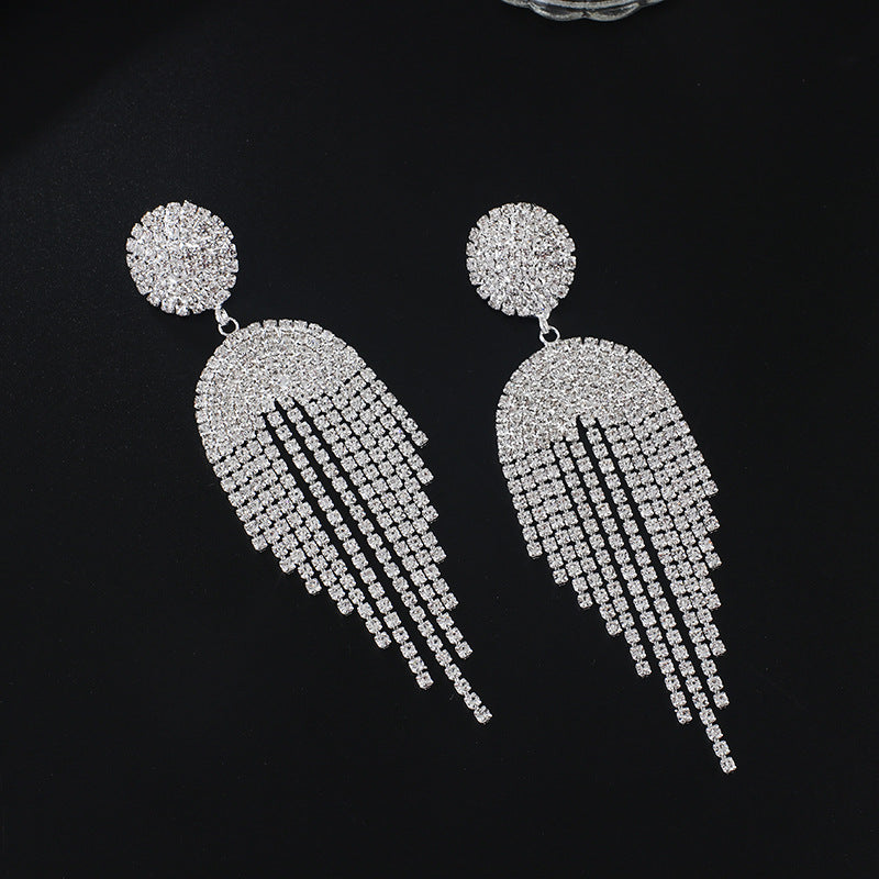 Wholesale European Style Long Circle Tassel Rhinestone Earrings Jewelry Accessory for Boutique Resale