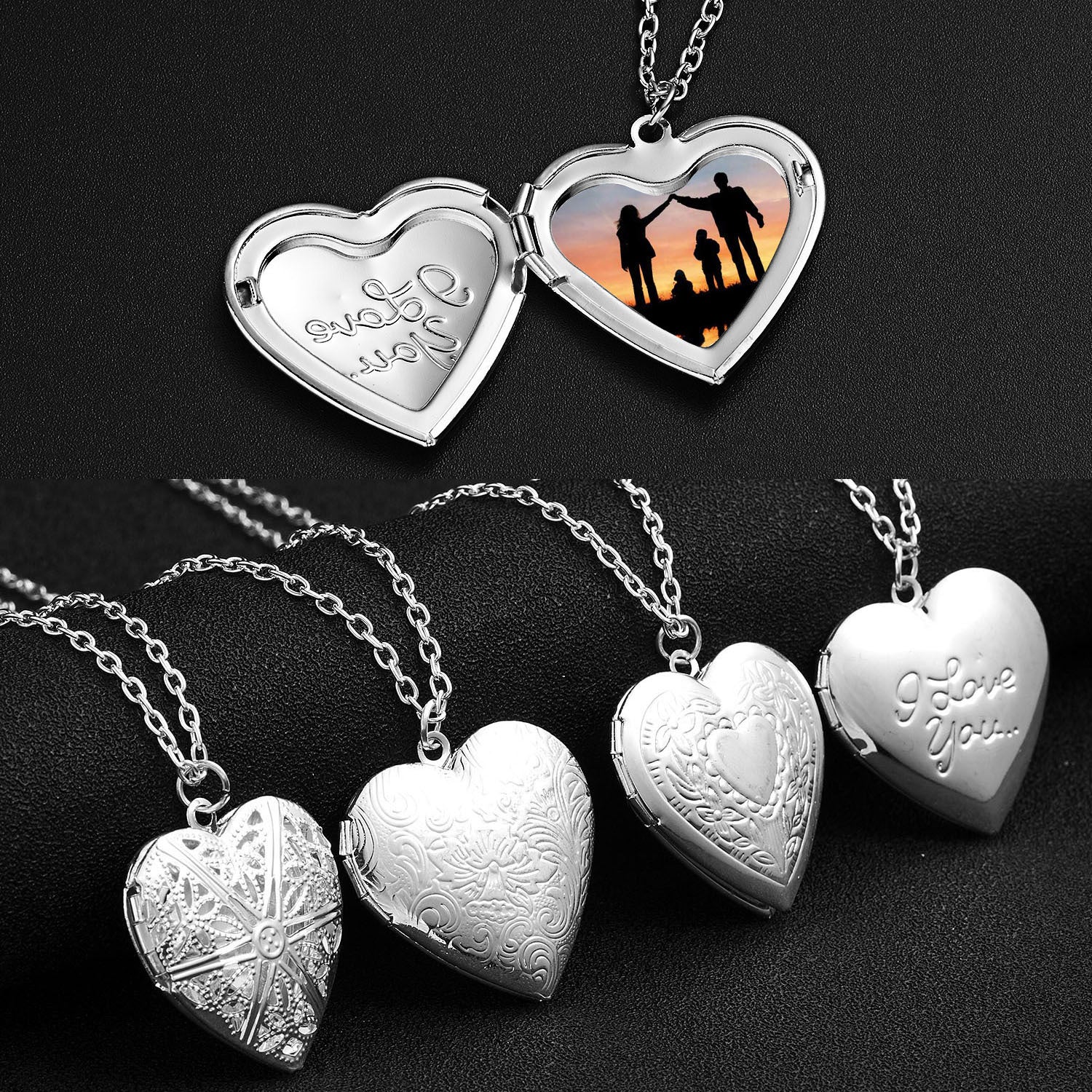 Wholesale carved love heart open photo frame  photo pendant necklace