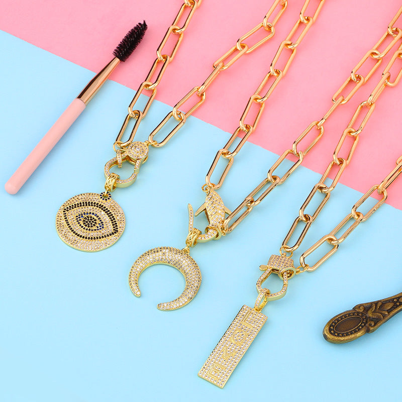 Wholesale rainbow pendant colorful zircon hip hop necklace