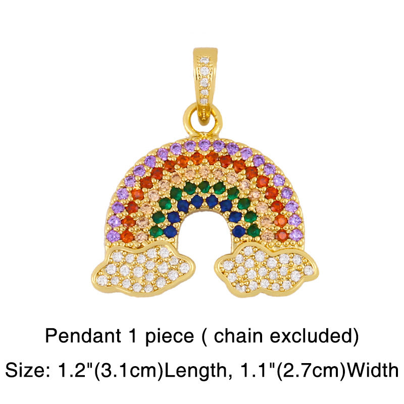 Wholesale rainbow pendant colorful zircon hip hop necklace