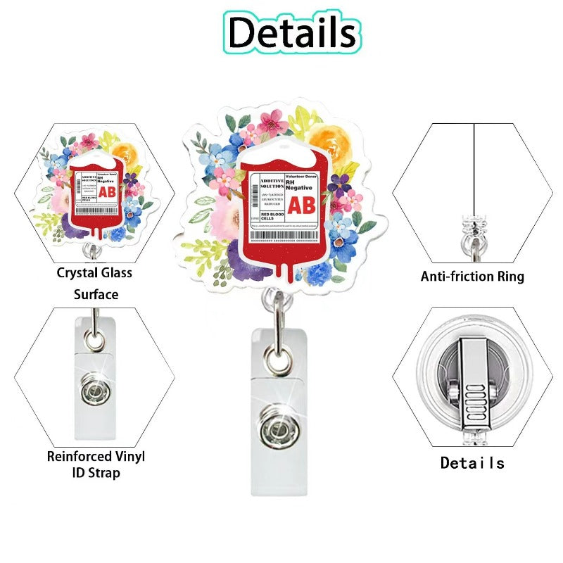 Wholesale Acrylic Flower Infusion Bag Retractable Badge Scroll Keychain ACC-KC-LingYu008