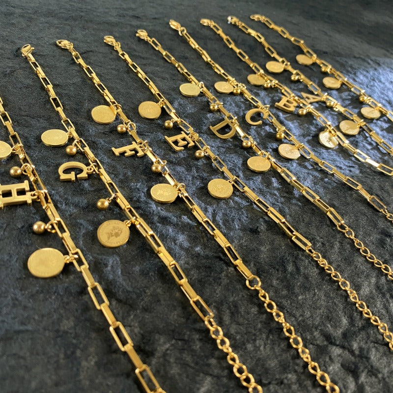 Wholesale Titanium Steel 18K Gold Plated Queen's Head Letter Bracelet ACC-BT-YuXun007