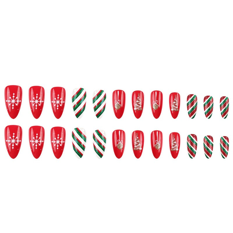 Wholesale 24 Pieces/box Christmas Red and Green Glitter Nails Kits Nail Stickers ACC-NS-QXJ049