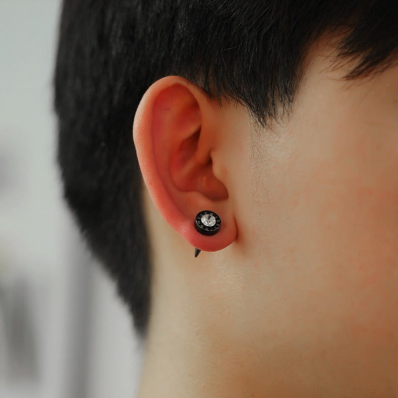 Wholesale Roman Numeral Men's Titanium Steel Diamond Earrings ACC-ES-OPK002