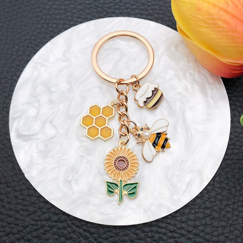Wholesale Oil Drop Sunflower Beehive Honey Jar Bee Keychain ACC-KC-Luneng004