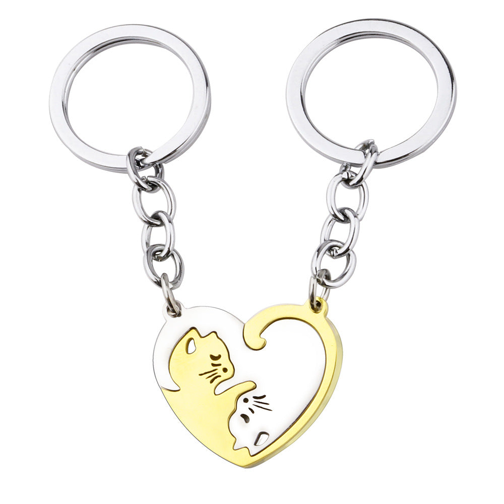 Wholesale Love Stitching Cat Stainless Steel Keychains Necklaces ACC-KC-Huhe002