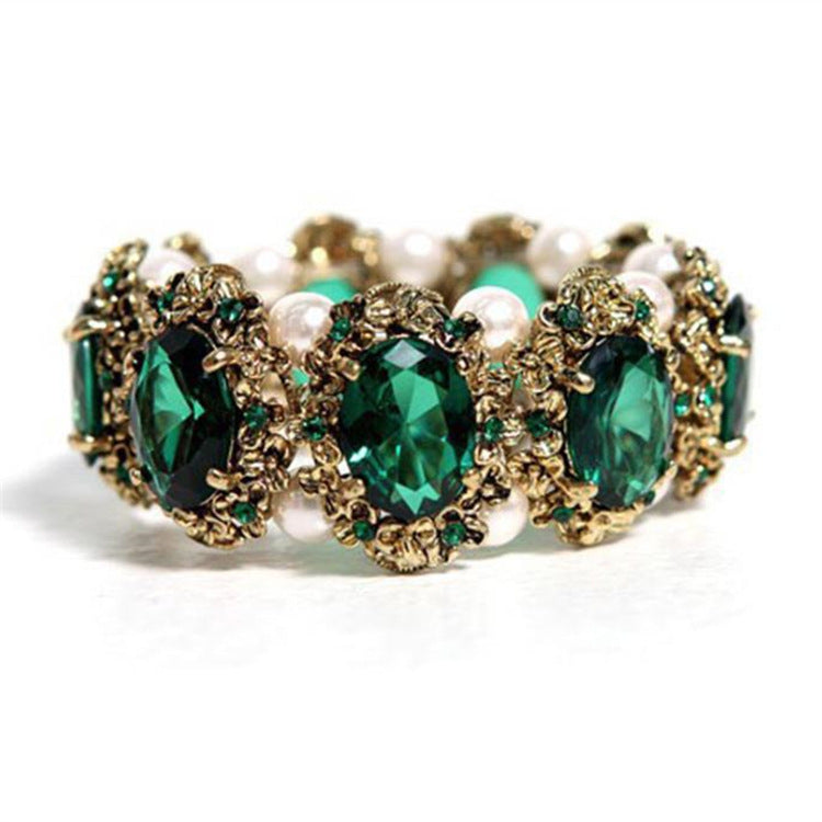 Wholesale  Vintage Cool Green Rhinestone Bracelet