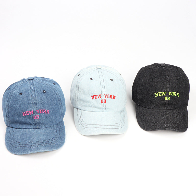 Wholesale Washed Denim Baseball Cap with Letter Embroidery Sun Visor Cap Hat ACC-HT-LueLan005