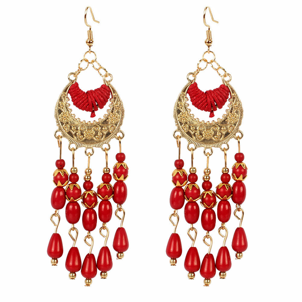 Wholesale Water Drop Tassel Bohemian Crescent Earrings ACC-ES-Tengc001