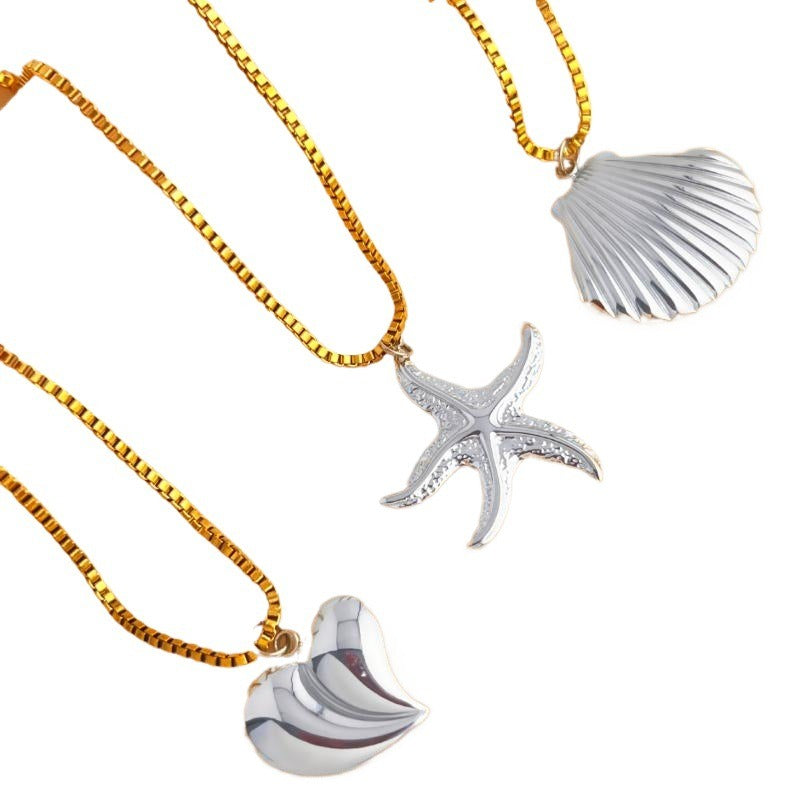 Wholesale Starfish Shell Necklace Stainless Steel Plated 18K Gold Stitching Necklaces ACC-NE-YuSen001