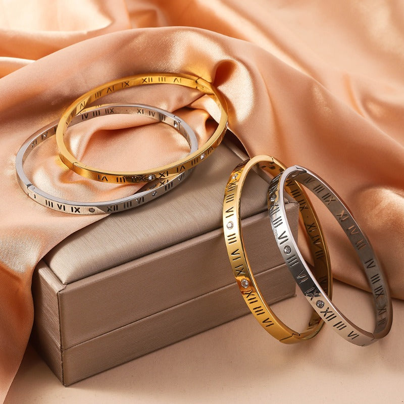 Wholesale Roman Numeral Clasp Titanium Steel Egg Shape Bracelet ACC-BT-Ruif003