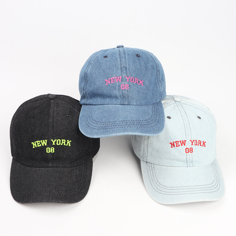 Wholesale Washed Denim Baseball Cap with Letter Embroidery Sun Visor Cap Hat ACC-HT-LueLan005