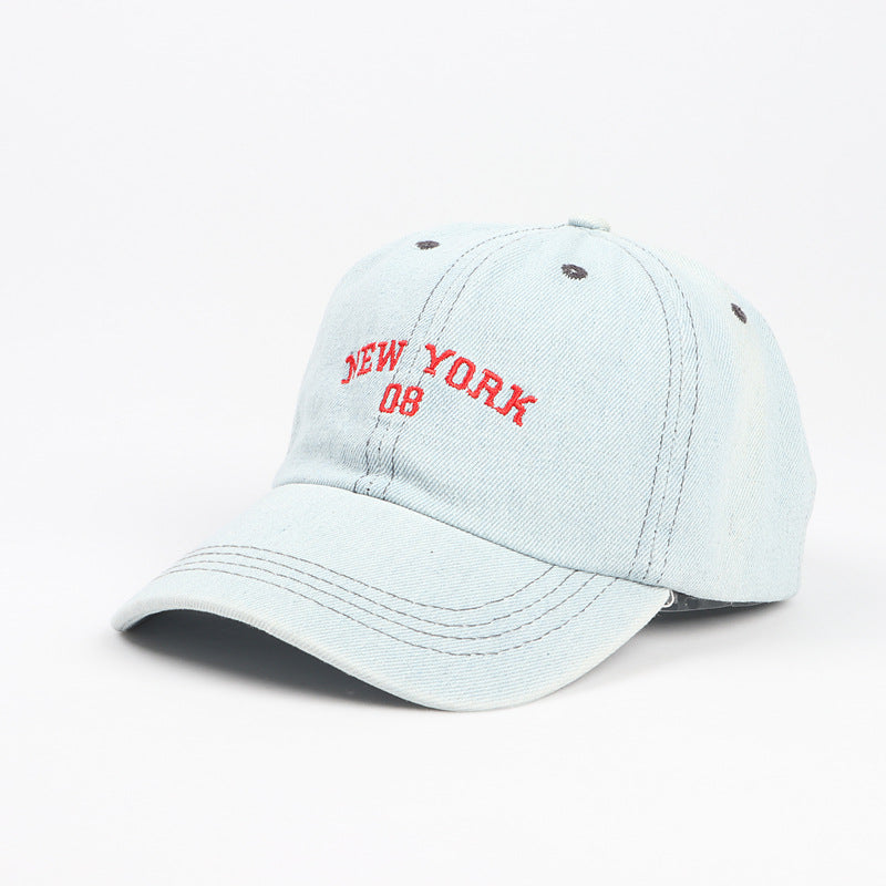 Wholesale Washed Denim Baseball Cap with Letter Embroidery Sun Visor Cap Hat ACC-HT-LueLan005