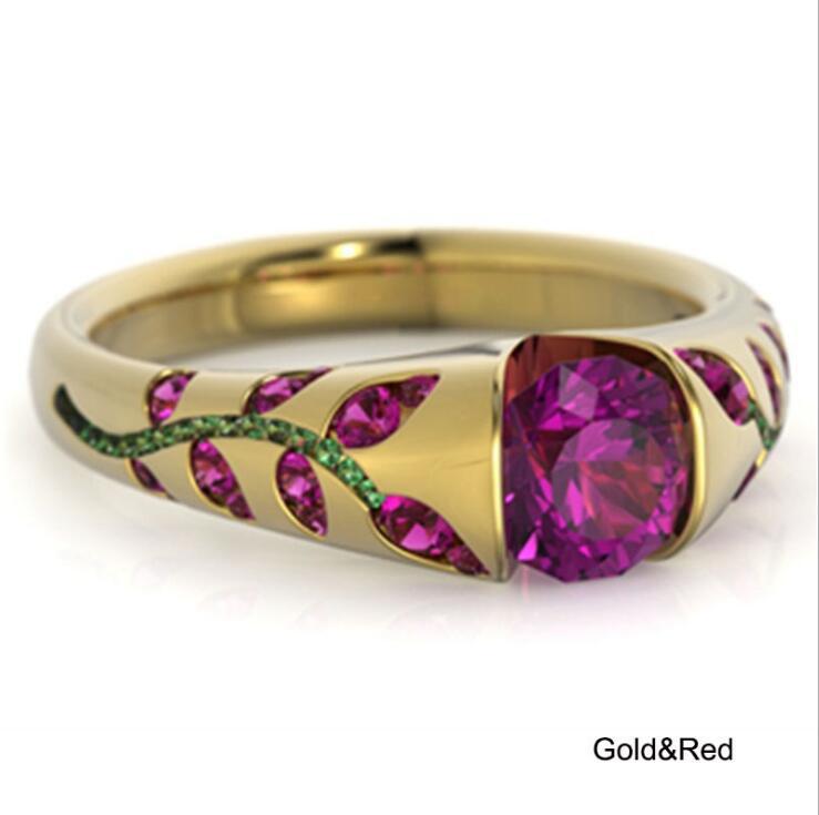 Wholesale Alloy Flower Leaf Ring with Synthetic Zirconia - Gold Red,  Women' s Fashion Jewelry Accessory