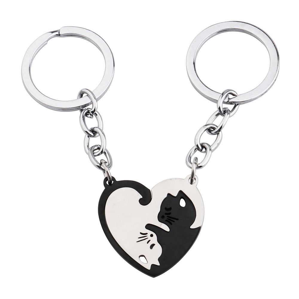 Wholesale Love Stitching Cat Stainless Steel Keychains Necklaces ACC-KC-Huhe002