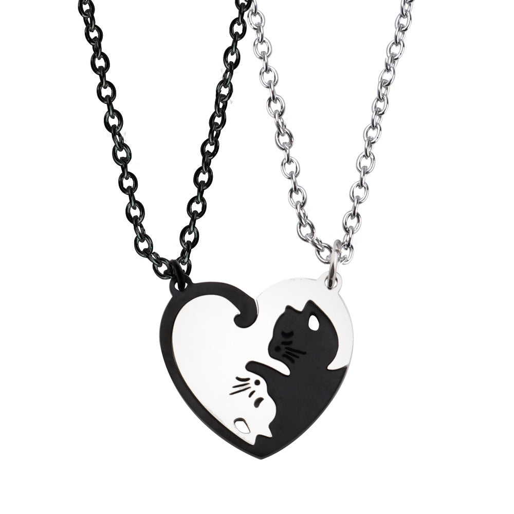 Wholesale Love Stitching Cat Stainless Steel Keychains Necklaces ACC-KC-Huhe002