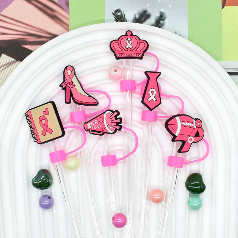 Wholesale Random 100pcs Pink Theme 10mm PVC Soft Straw Tube Cap  ACC-SCR-RYY112