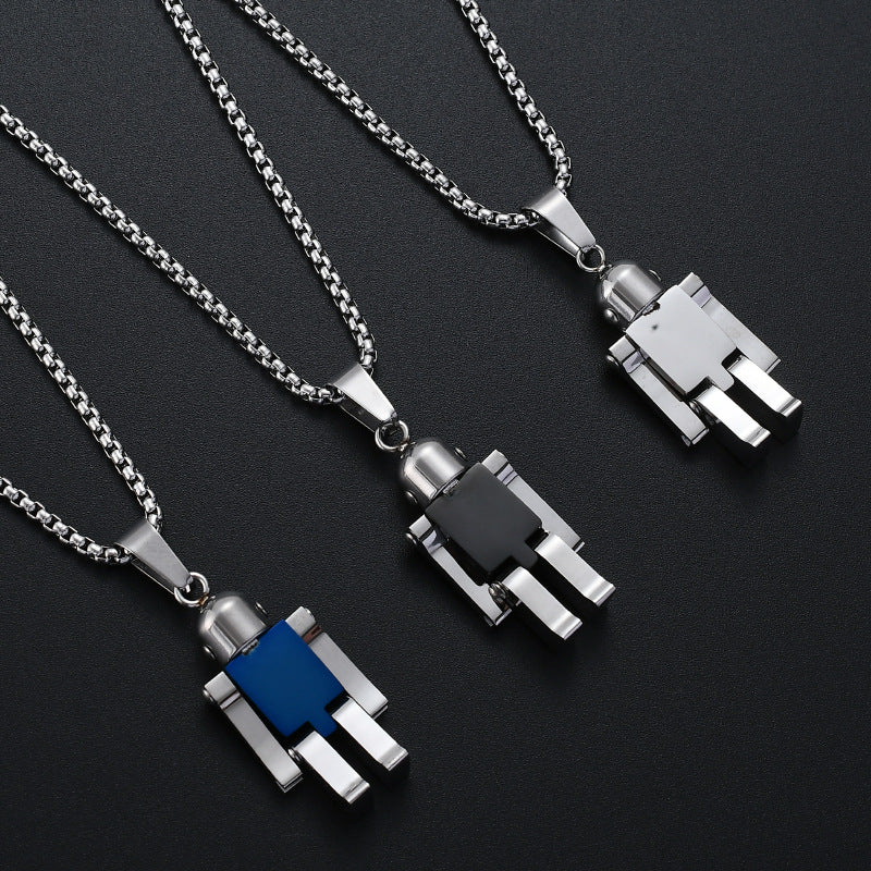 Wholesale Titanium Steel Creative Movable Robot Pendant  Necklace