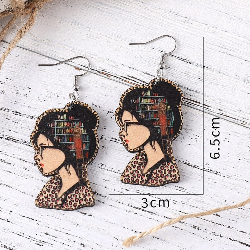 Wholesale Leopard Print Library Girls Double Sided Earrings ACC-ES-ChuLian124
