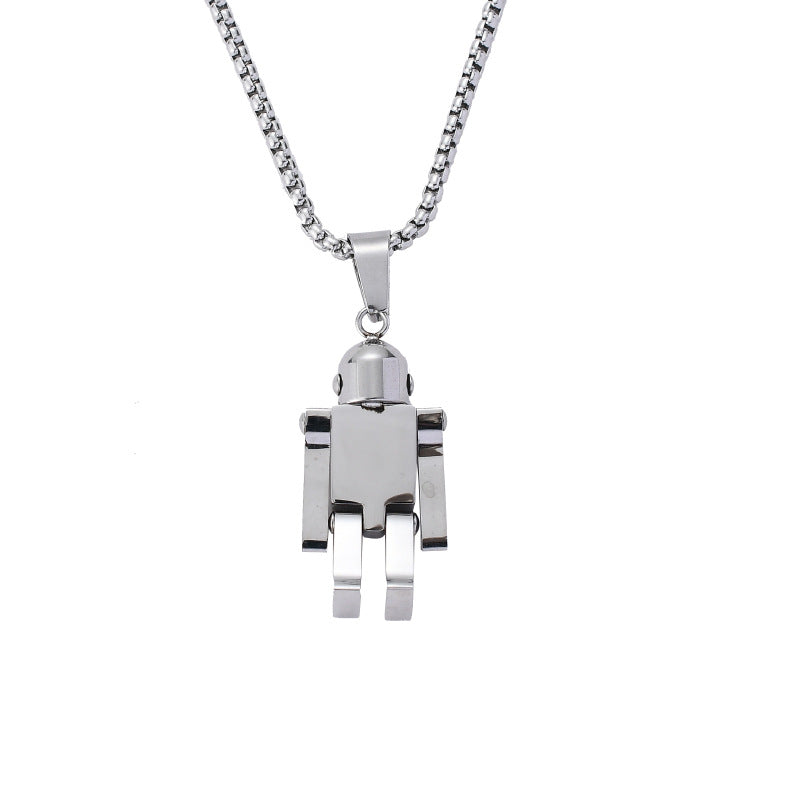 Wholesale Titanium Steel Creative Movable Robot Pendant  Necklace