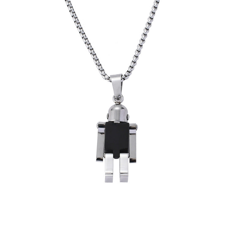 Wholesale Titanium Steel Creative Movable Robot Pendant  Necklace