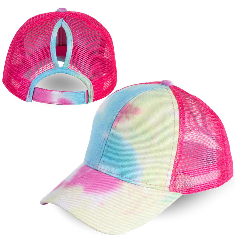 Wholesale Cotton Tie Dye Ponytail Baseball Cap With Back Opening Unisex Everyday Hat