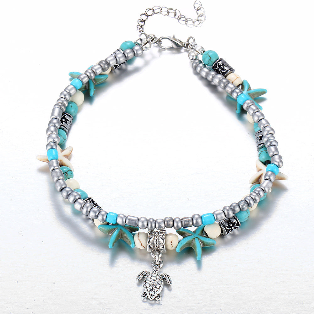 Wholesale starfish shell bracelet retro beach style rice bead turtle anklet ACC-BT-Xiaoy004