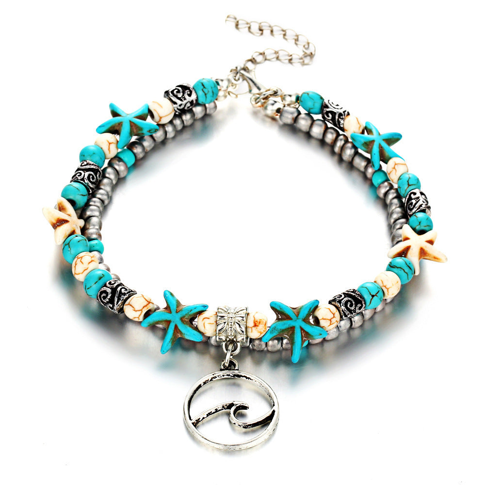 Wholesale starfish shell bracelet retro beach style rice bead turtle anklet ACC-BT-Xiaoy004