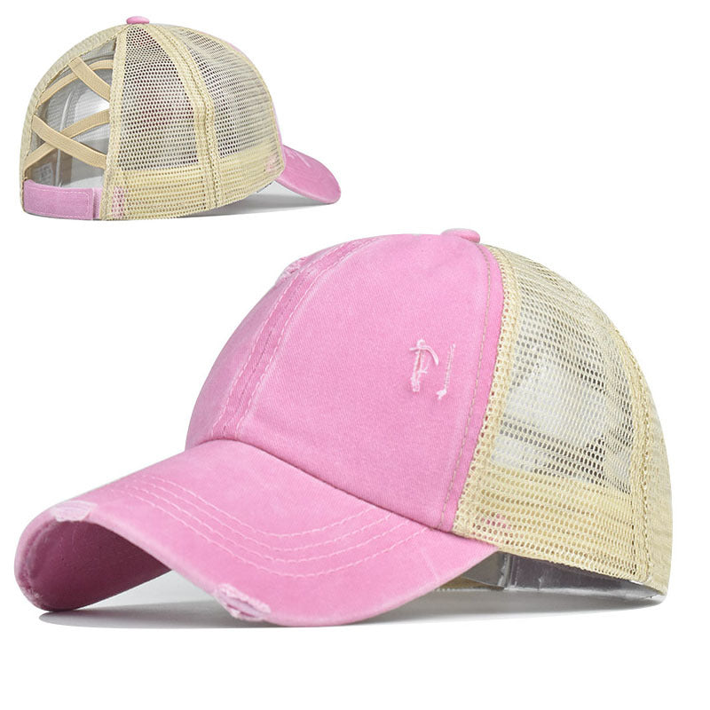 Wholesale Washed Cross Ponytail Baseball Cap Hat ACC-HT-ErXu008