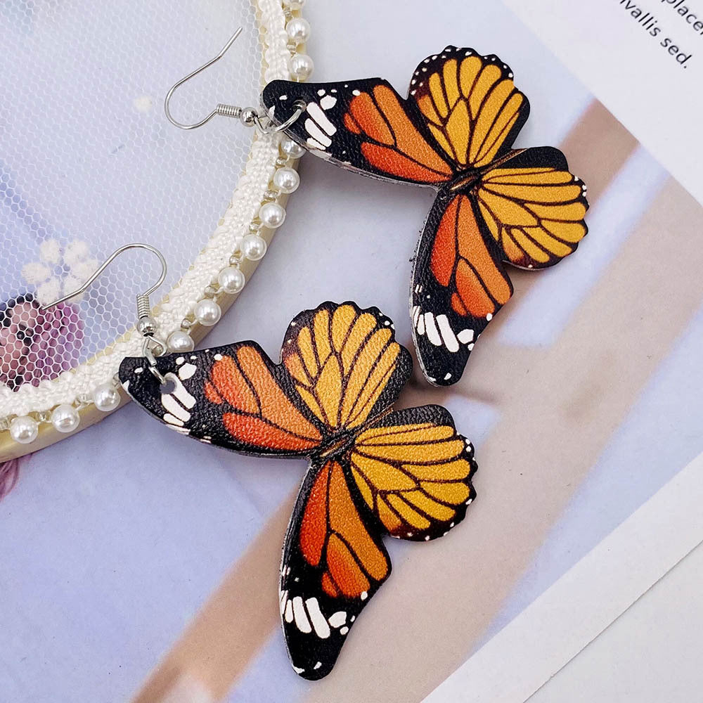 Wholesale Butterfly leather earrings  double-sided printed PU leather earrings