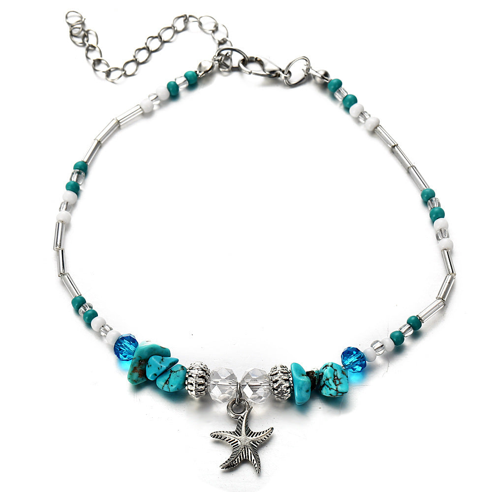 Wholesale starfish shell bracelet retro beach style rice bead turtle anklet ACC-BT-Xiaoy004