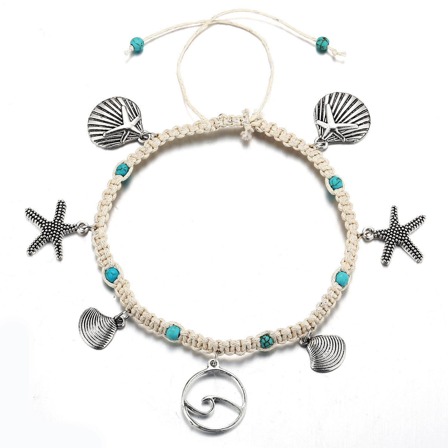 Wholesale starfish shell bracelet retro beach style rice bead turtle anklet ACC-BT-Xiaoy004