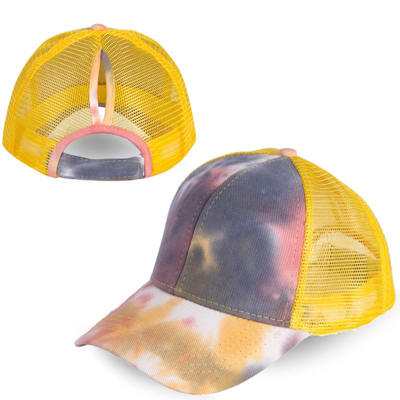 Wholesale Cotton Tie Dye Ponytail Baseball Cap With Back Opening Unisex Everyday Hat