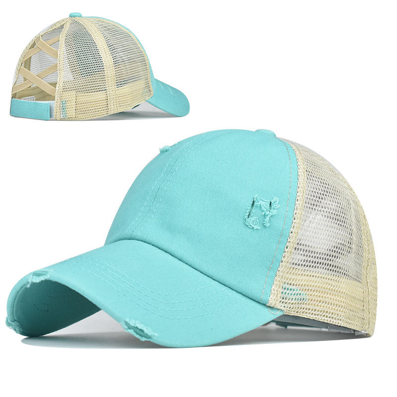 Wholesale Washed Cross Ponytail Baseball Cap Hat ACC-HT-ErXu008