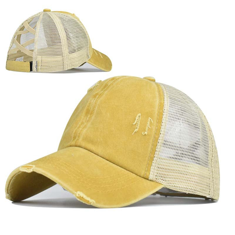 Wholesale Washed Cross Ponytail Baseball Cap Hat ACC-HT-ErXu008