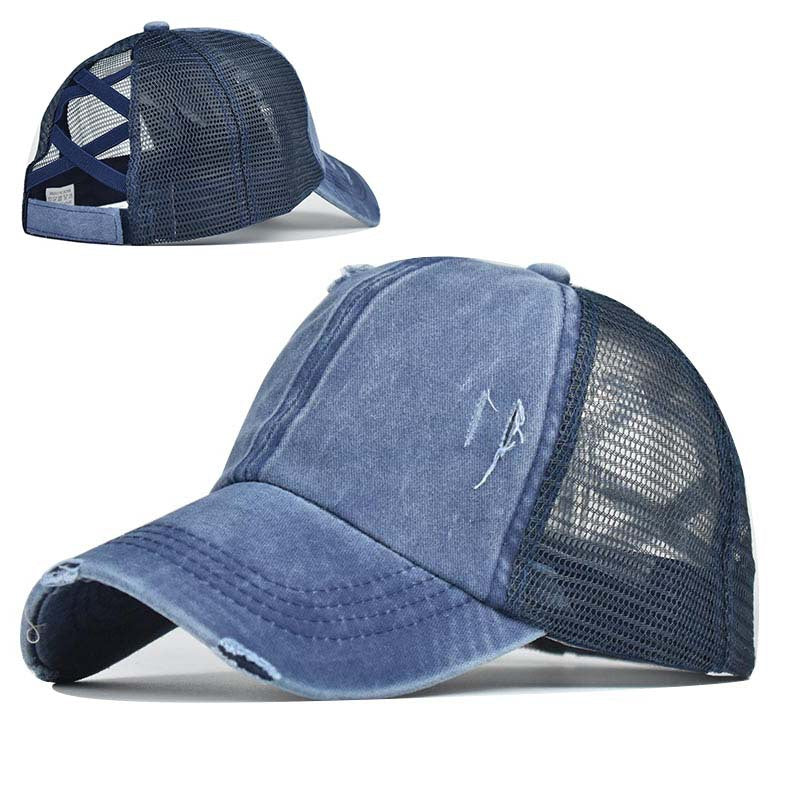 Wholesale Washed Cross Ponytail Baseball Cap Hat ACC-HT-ErXu008