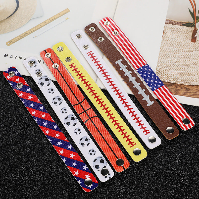 Wholesale Leather Bracelet Commemorative Edition Football Fan Bracelet PU Leather Independence Day Flag Bracelet ACC-BT-Yongz001