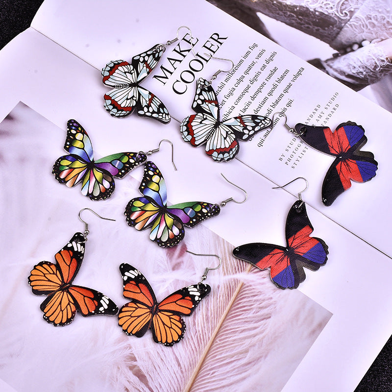 Wholesale Butterfly Leather Earrings Double Sided Printed PU ACC-ES-Yongz003