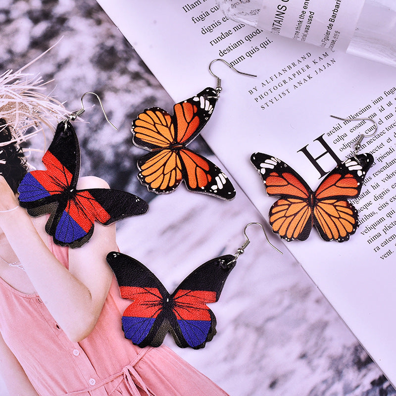 Wholesale Butterfly Leather Earrings Double Sided Printed PU ACC-ES-Yongz003