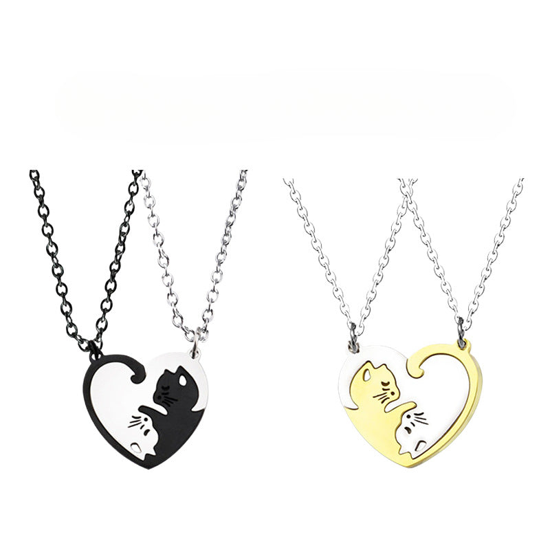 Wholesale Love Stitching Cat Stainless Steel Keychains Necklaces ACC-KC-Huhe002