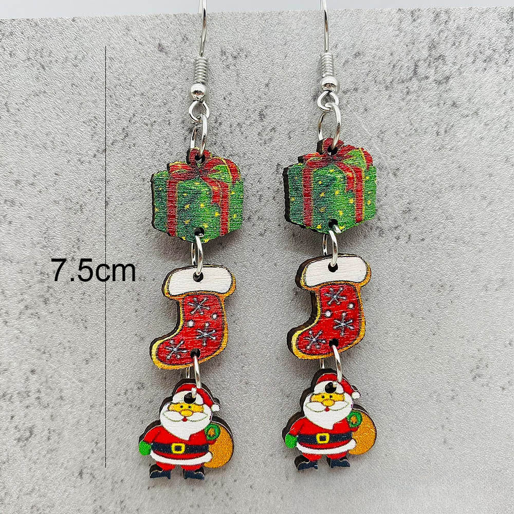 Wholesale Christmas Snowman Santa Claus Gift Wood Earrings ACC-ES-ChenY076