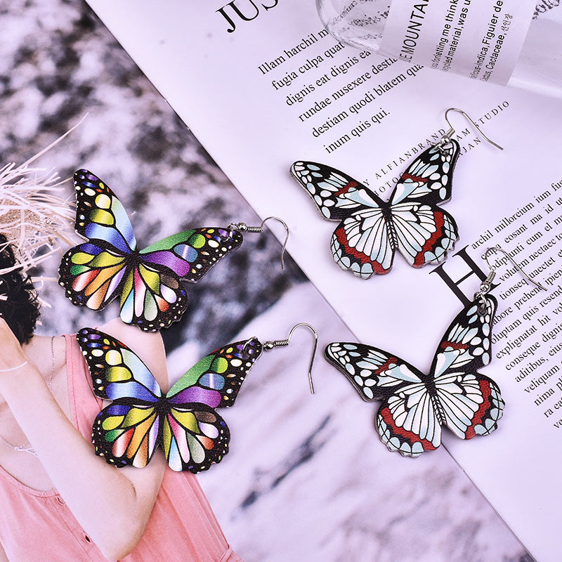 Wholesale Butterfly Leather Earrings Double Sided Printed PU ACC-ES-Yongz003