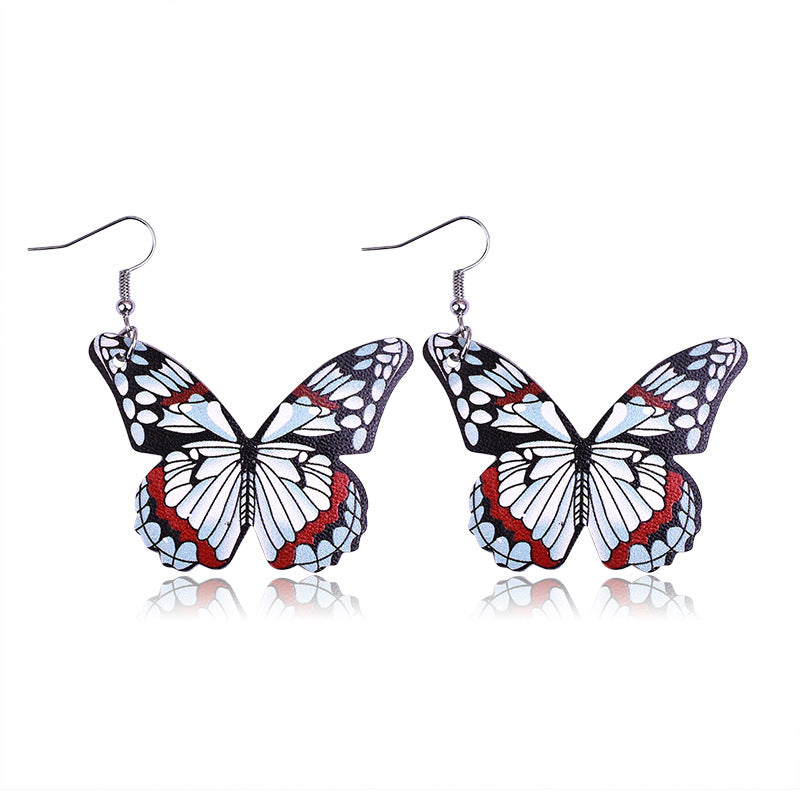 Wholesale Butterfly Leather Earrings Double Sided Printed PU ACC-ES-Yongz003