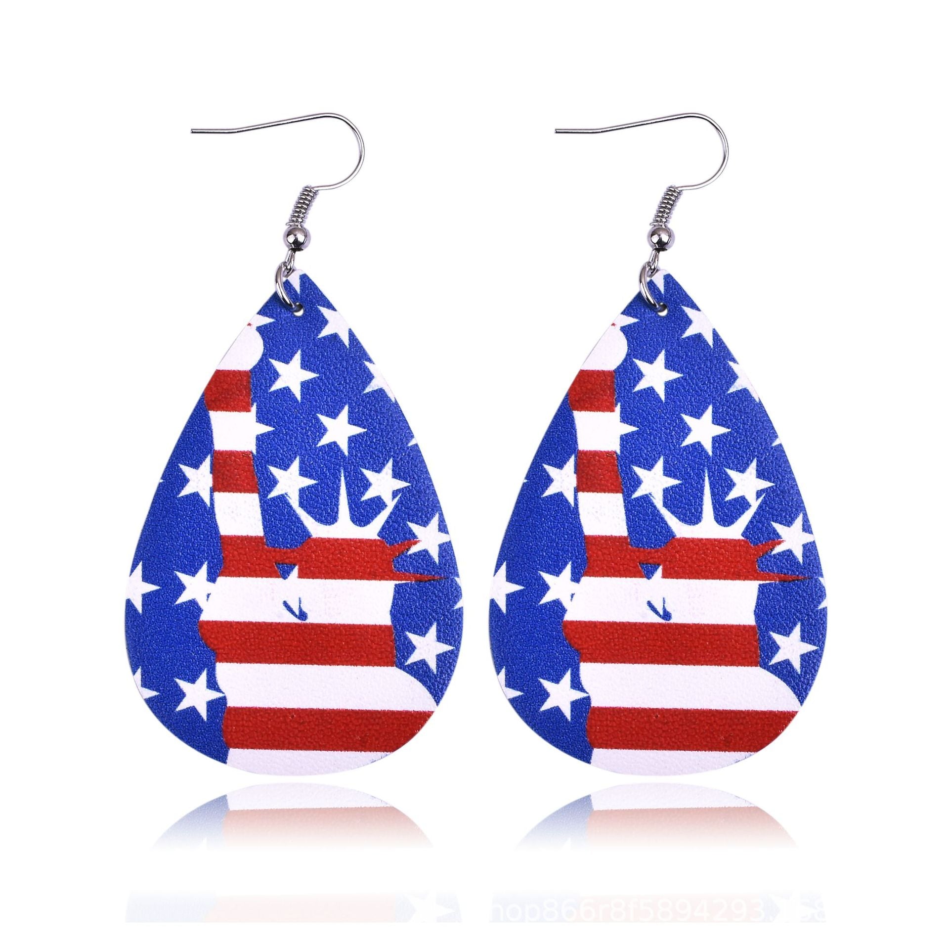 Wholesale American Flag Earrings PU Leather Multi-Layered Drop Shape Earrings Five-Pointed Star Earrings Independence Day ACC-ES-Yongz001