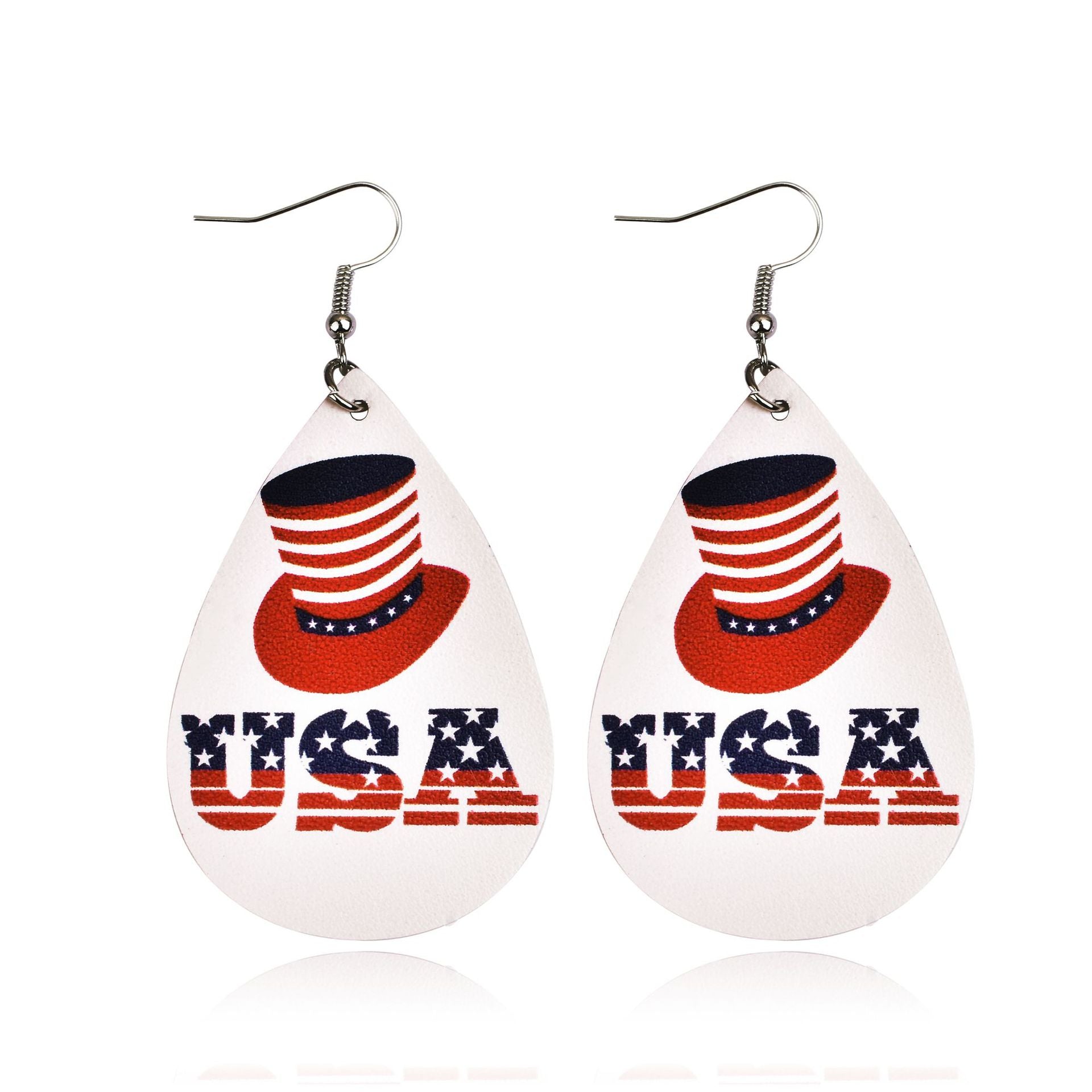 Wholesale American Flag Earrings PU Leather Multi-Layered Drop Shape Earrings Five-Pointed Star Earrings Independence Day ACC-ES-Yongz001