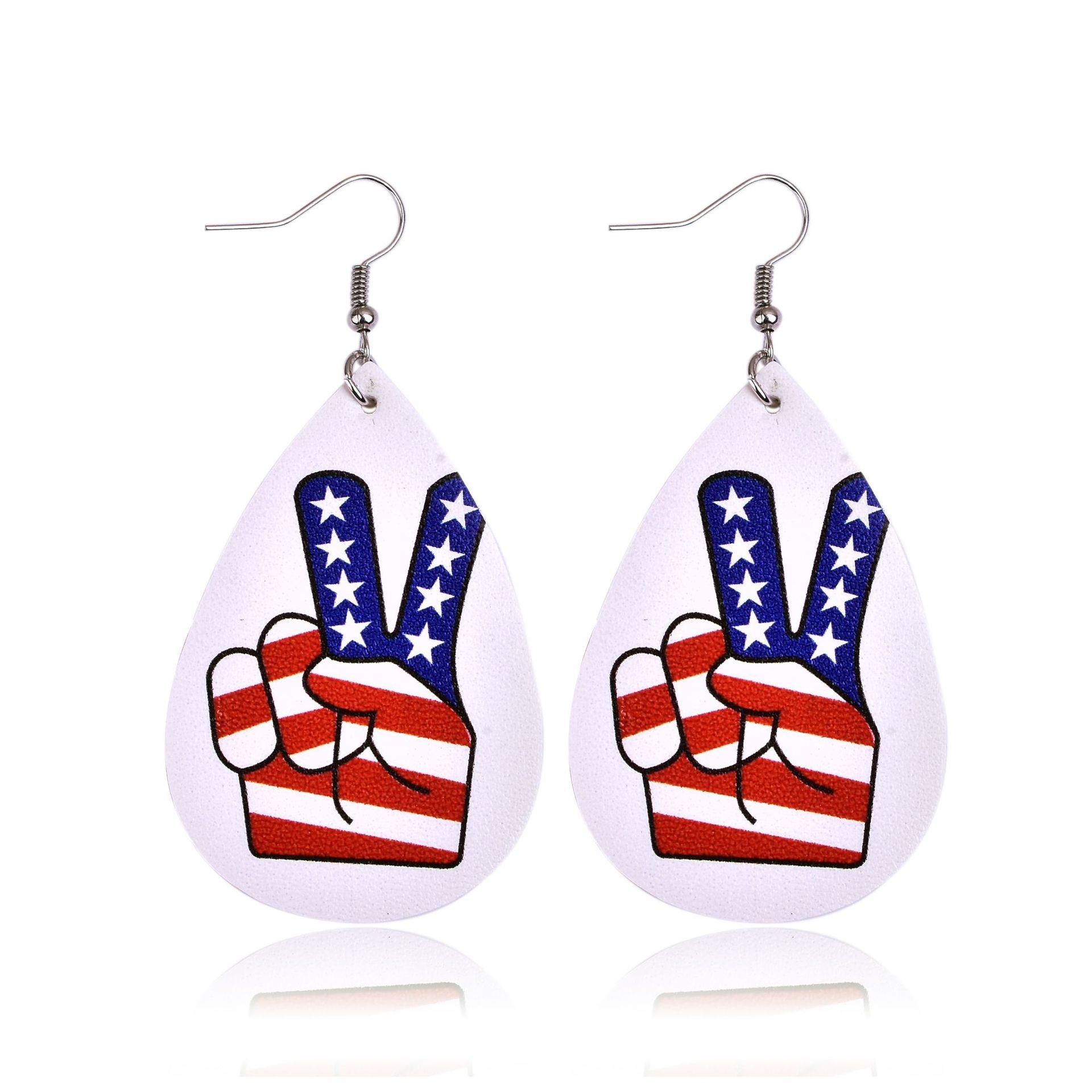 Wholesale American Flag Earrings PU Leather Multi-Layered Drop Shape Earrings Five-Pointed Star Earrings Independence Day ACC-ES-Yongz001