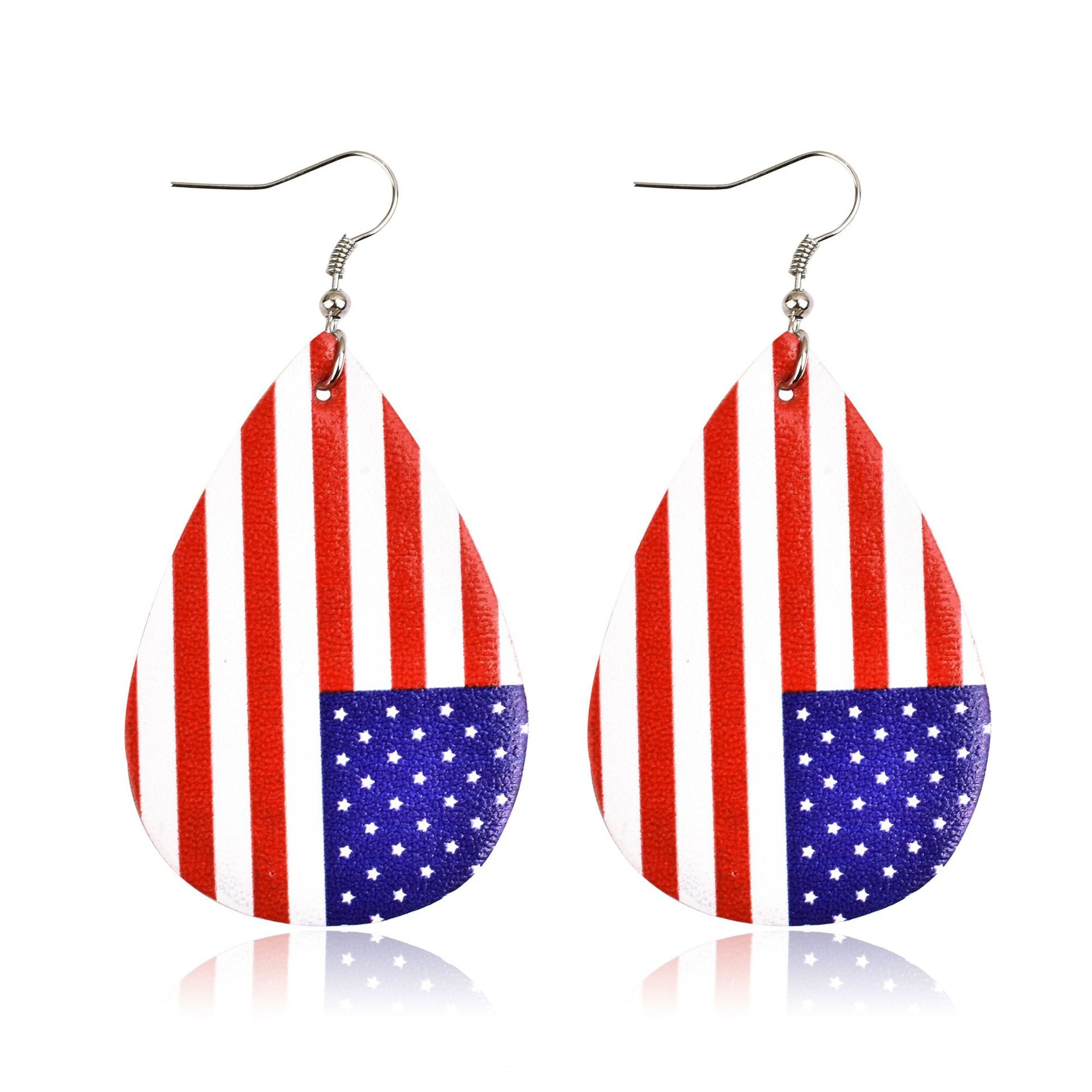 Wholesale American Flag Earrings PU Leather Multi-Layered Drop Shape Earrings Five-Pointed Star Earrings Independence Day ACC-ES-Yongz001