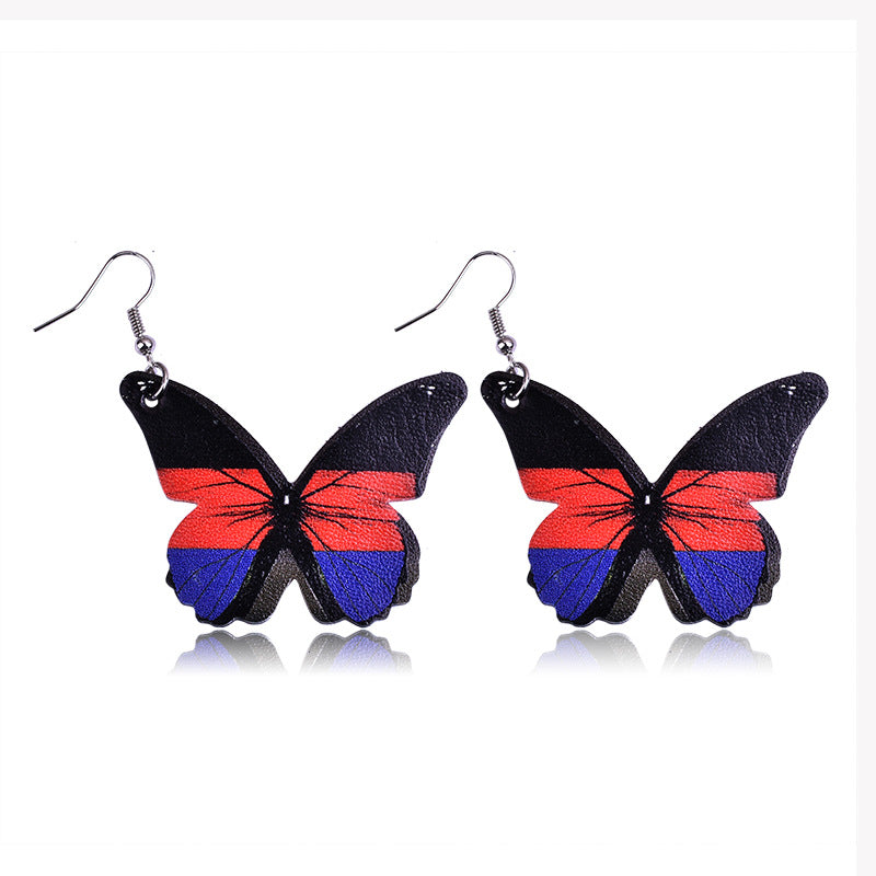 Wholesale Butterfly Leather Earrings Double Sided Printed PU ACC-ES-Yongz003