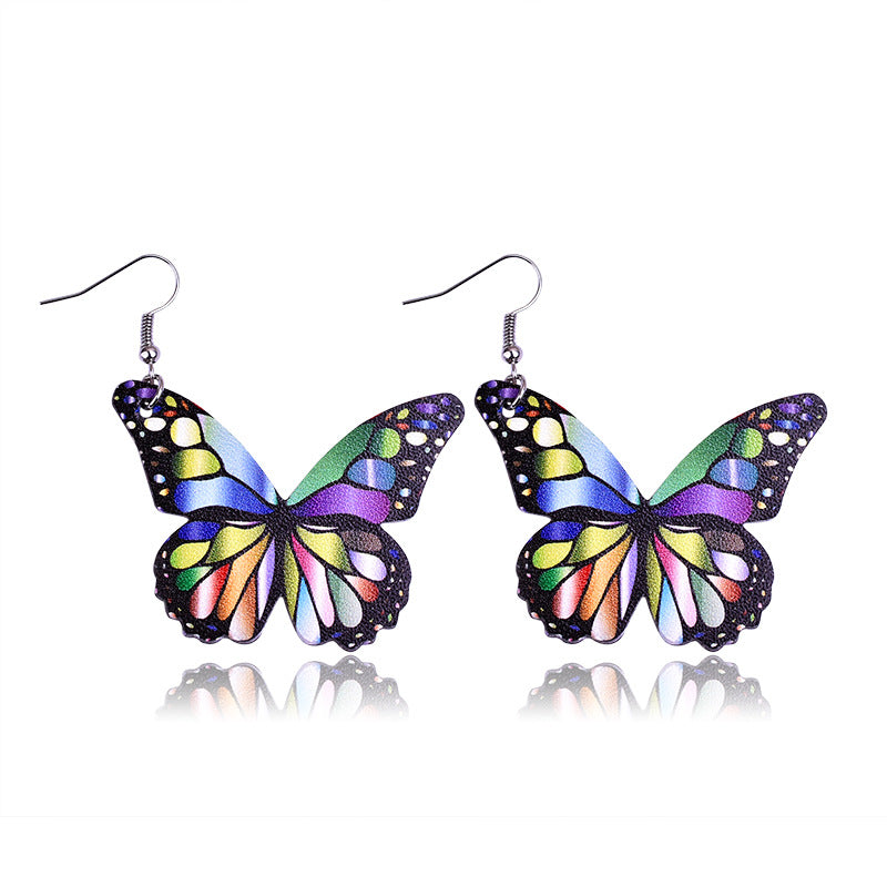 Wholesale Butterfly Leather Earrings Double Sided Printed PU ACC-ES-Yongz003